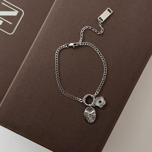 Bow and Flower Bracelet- Silver