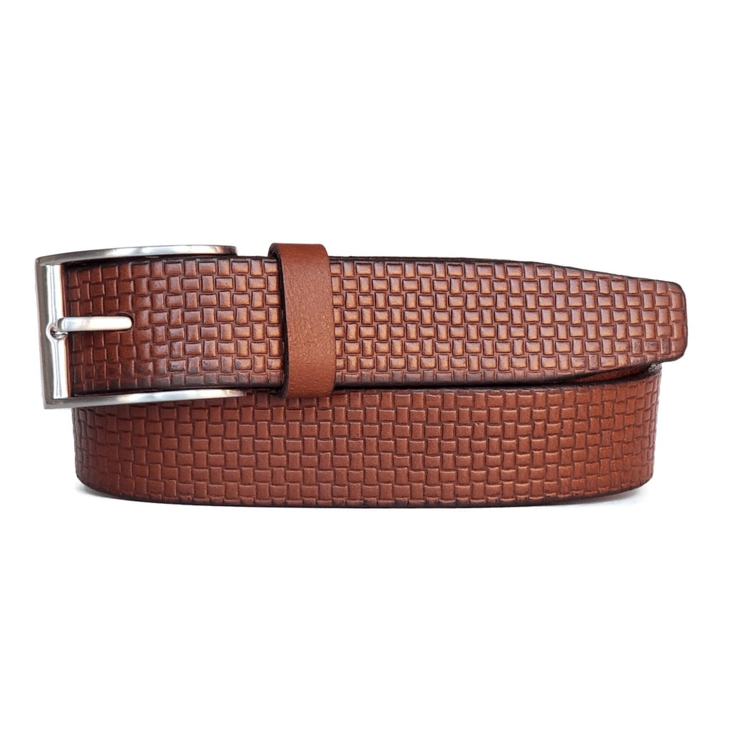 Cognac Formal Textured 100% Real Leather Belt