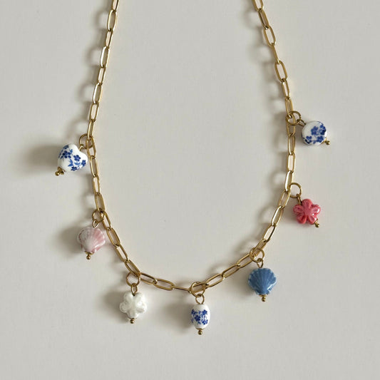 Ceramic Charm Necklace- Gold
