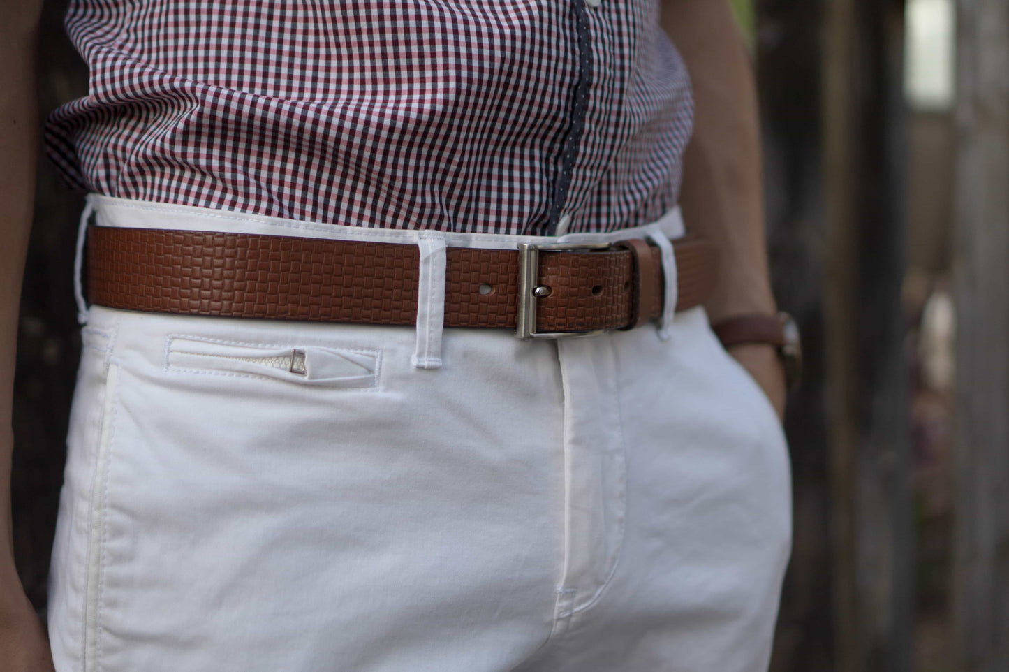 Cognac Formal Textured 100% Real Leather Belt