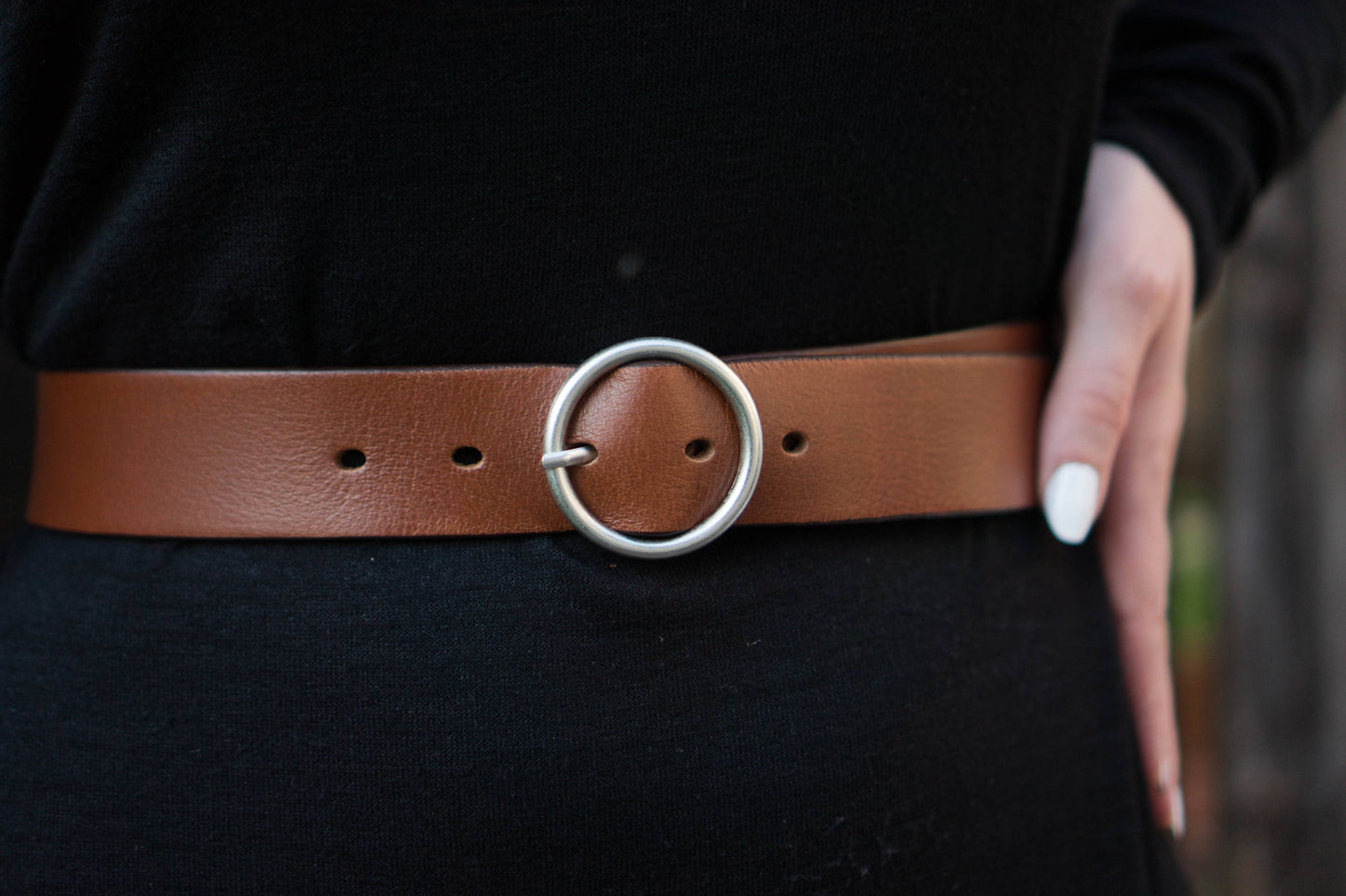 Sempre - Cognac Vachetta Leather Waist Belt with Circular Buckle - Made in Canada