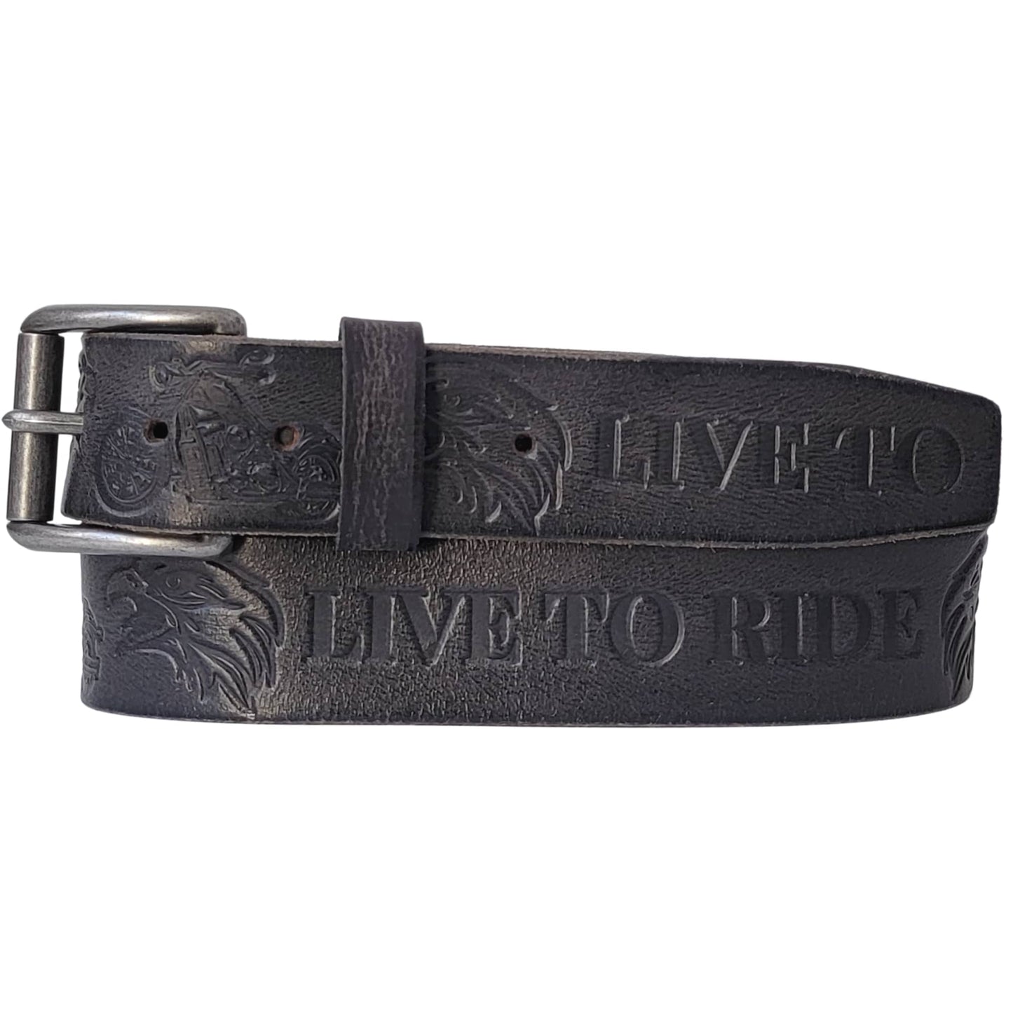 Live to Ride - Burgundy 100% Full Grain Leather Biker Belt