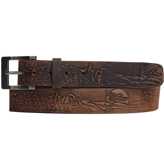 The Wildlife Belt - Cognac Embossed Full Grain Leather Belt Made in Canada